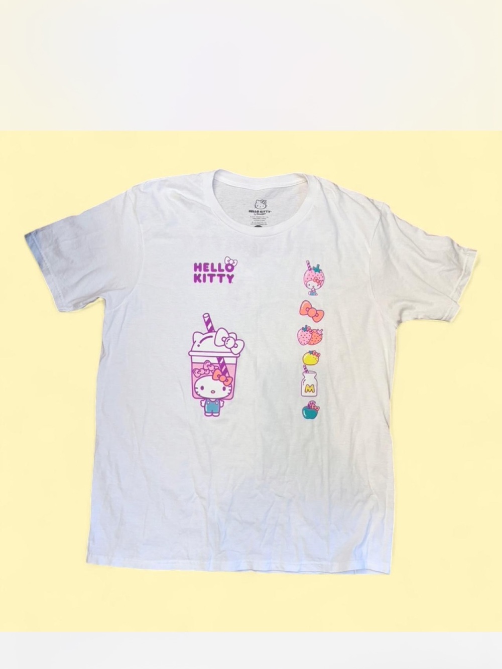 Hello Kitty White Tee with Pink & Multicolor Graphic